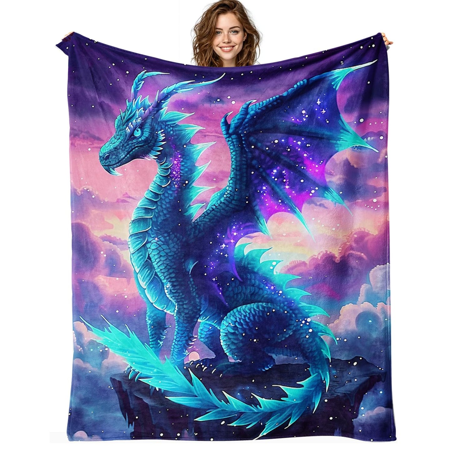 Bule Dragon Blanket Dragon Fleece Throw Blanket Super Soft Fuzzy Plush Cozy Warm Dragons Decor Stuffed Bedding Blankets Gift for Boys Girls Men Women Kids & Adult 50"x40"
