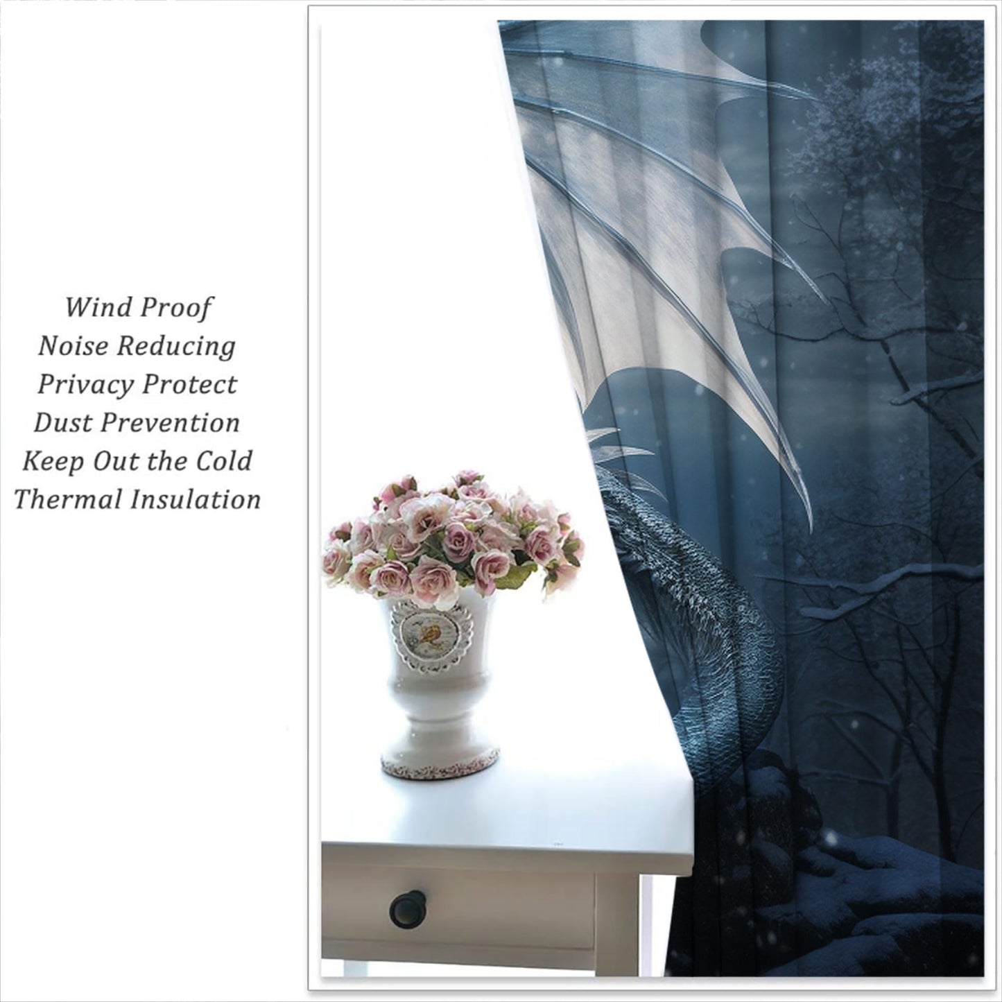 PYMATYTN Dragon Blackout Curtains for Boys Girl Bedroom Decor,Fantasy Creature Snowflake Forest Thermal Insulated Rod Pocket Drapes Darkening Window Curtain for Living Room Home 55x63 inch