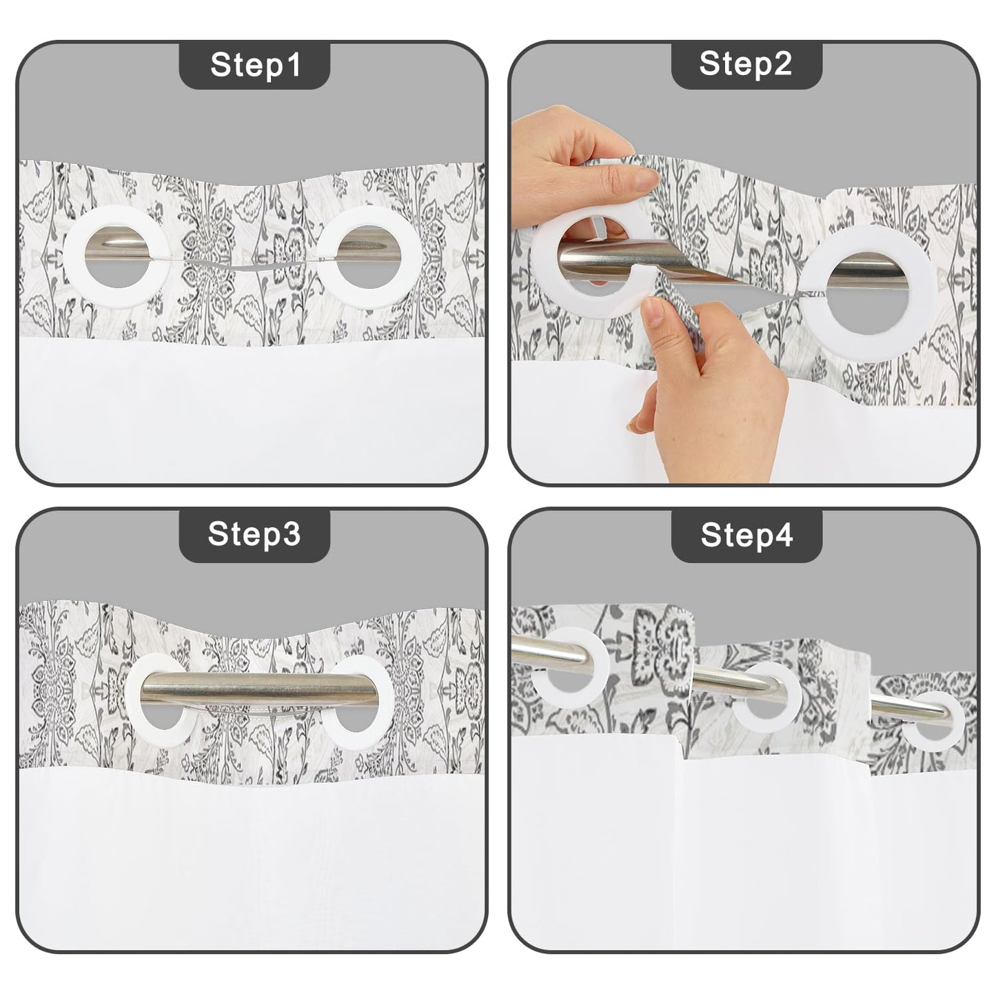 NAEMBCU Floral Shower Curtain with Snap-in Liner 71x74 Inch