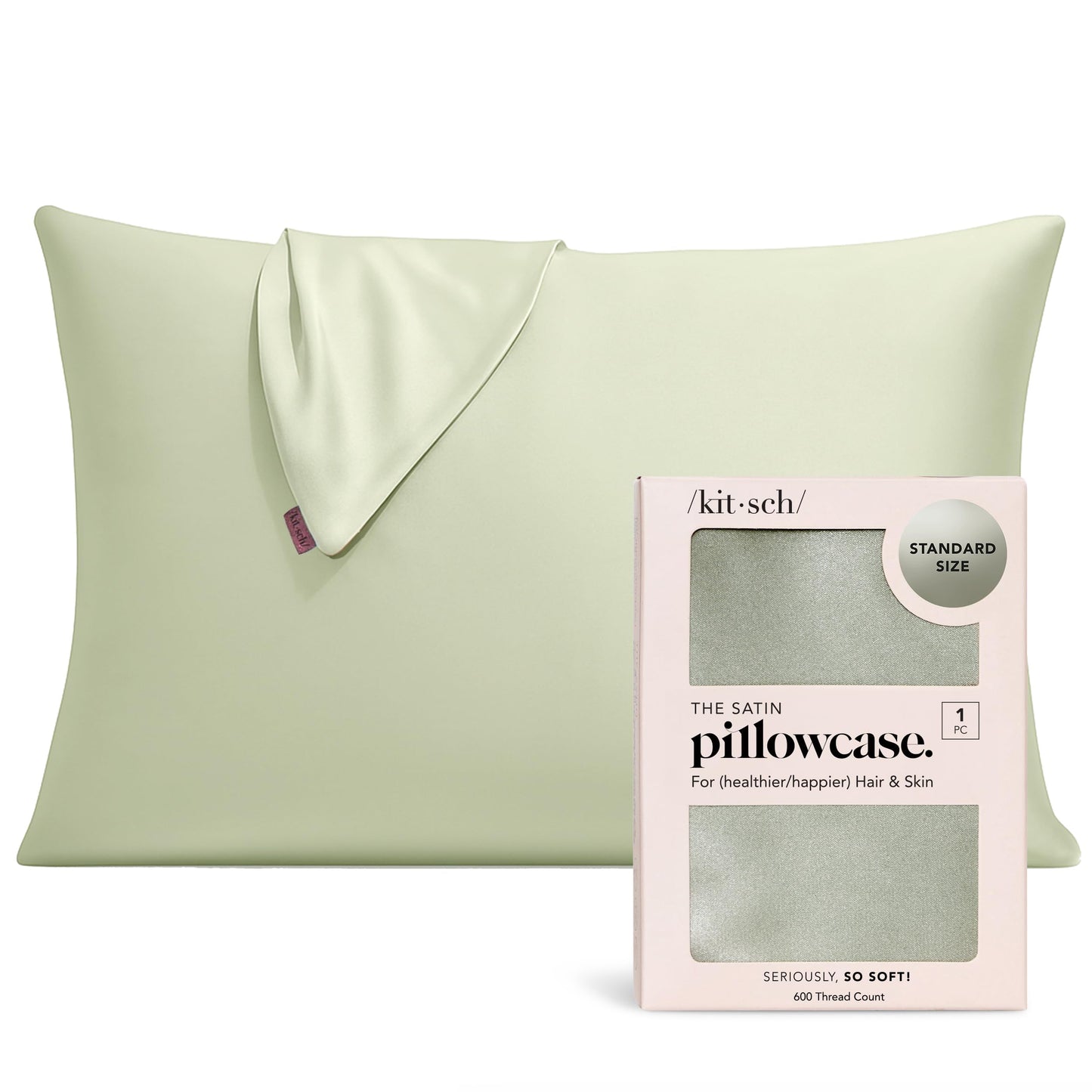 Kitsch Satin Pillowcase with Zipper for Hair & Skin - Softer Than Silk Pillow Cases, Smooth Cooling Satin Pillow Case, Wrinkle-Free, Machine Washable - Pillow Cases Standard Size (19x26) - Sage