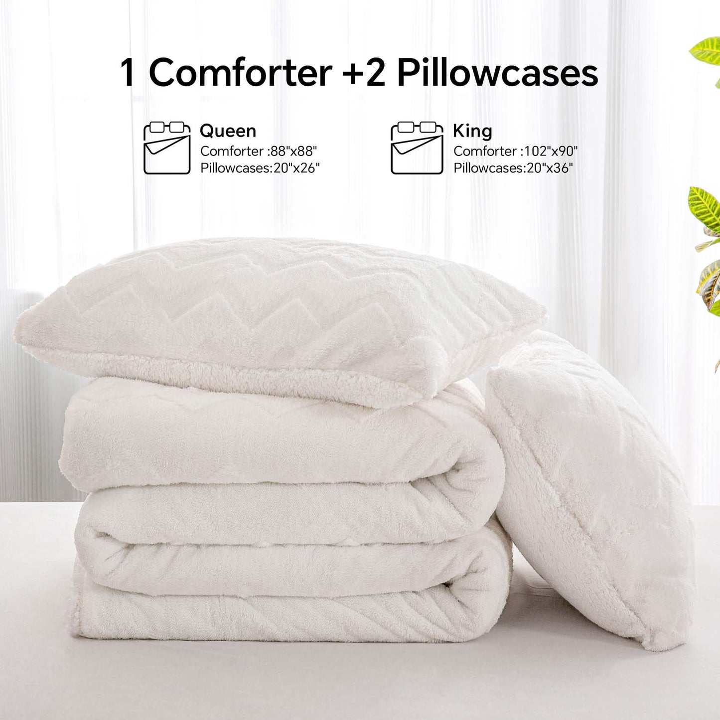 BEDELITE Fluffy Queen Comforter Set - Super Soft Sherpa Beige Comforter for Queen Size Bed, Luxury Warm Bedding Set for Winter, Fuzzy Bed Set 3 Pieces (1 Comforter, 2 Pillowcases)