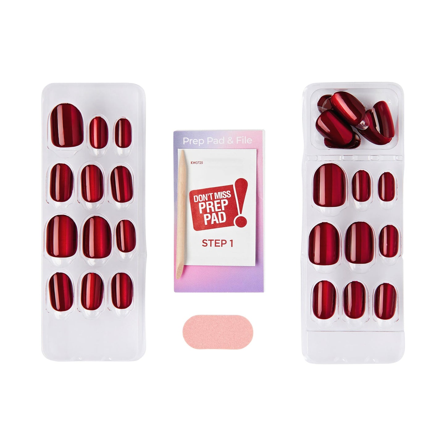 Kiss colorFX by Impress Press On Nails, Hidden Gem, 30 No Glue Peel and Stick Nails Kit with IMPROVED Adhesive, Red Short Oval Chrome Effect, Includes Prep Pad, Manicure Stick & Mini File