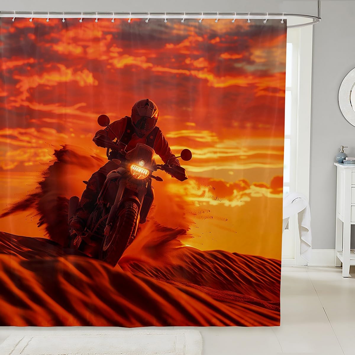 Feelyou Kids Dirt Bike Bathroom Shower Curtain Set Racing Motocross Rider Bath Curtain Boys Girls Motorbike Shower Curtain Extreme Sports Teens Bathroom Accessories Bedroom Decor 72"x72"