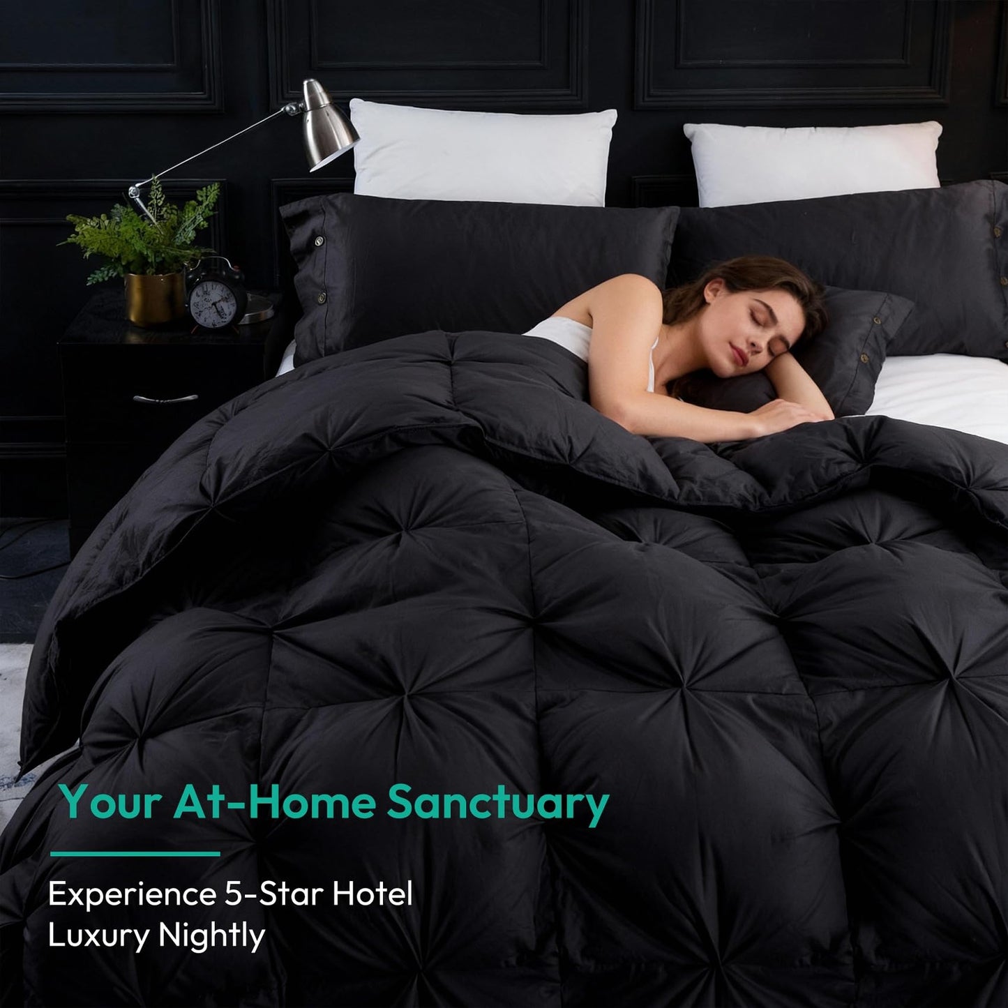 Three Geese Pinch Pleat Waterfowl Feathers and Down Comforter Twin Size Duvet Insert,750+ Fill Power,1200TC 100% Cotton, Premium All Seasons Black-Gray Warm Hotel Comforter with 8 Tabs.