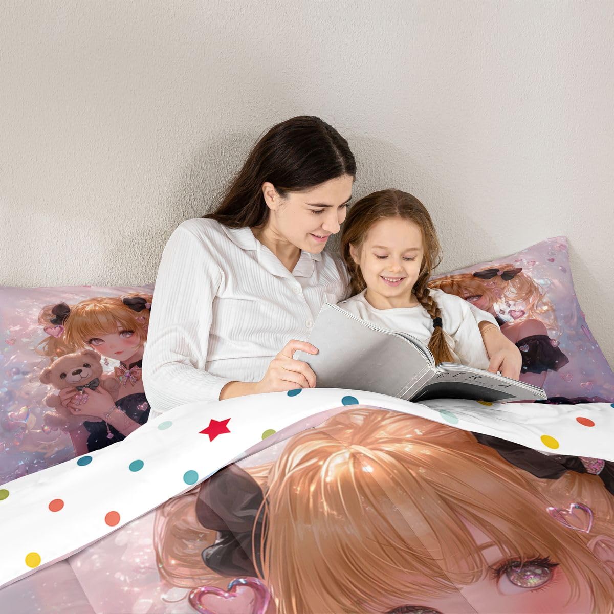 Erosebridal Bow Girls Twin Down Comforter Pink Kawaii Cartoon Anime Kids Comforter Set with 1 Pillow Case,Romantic Aesthetic Princess Bedding Set Japanese Style Girl Bed Set