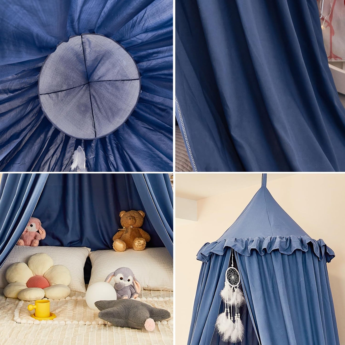 dix-rainbow Princess Decor Canopy for Kids Bed, Soft and Durable Bed Canopy for Girls Room Tent Canopy Dreamy Mosquito Net Bedding, Children Reading Nook Canopies Indoor (Blue)