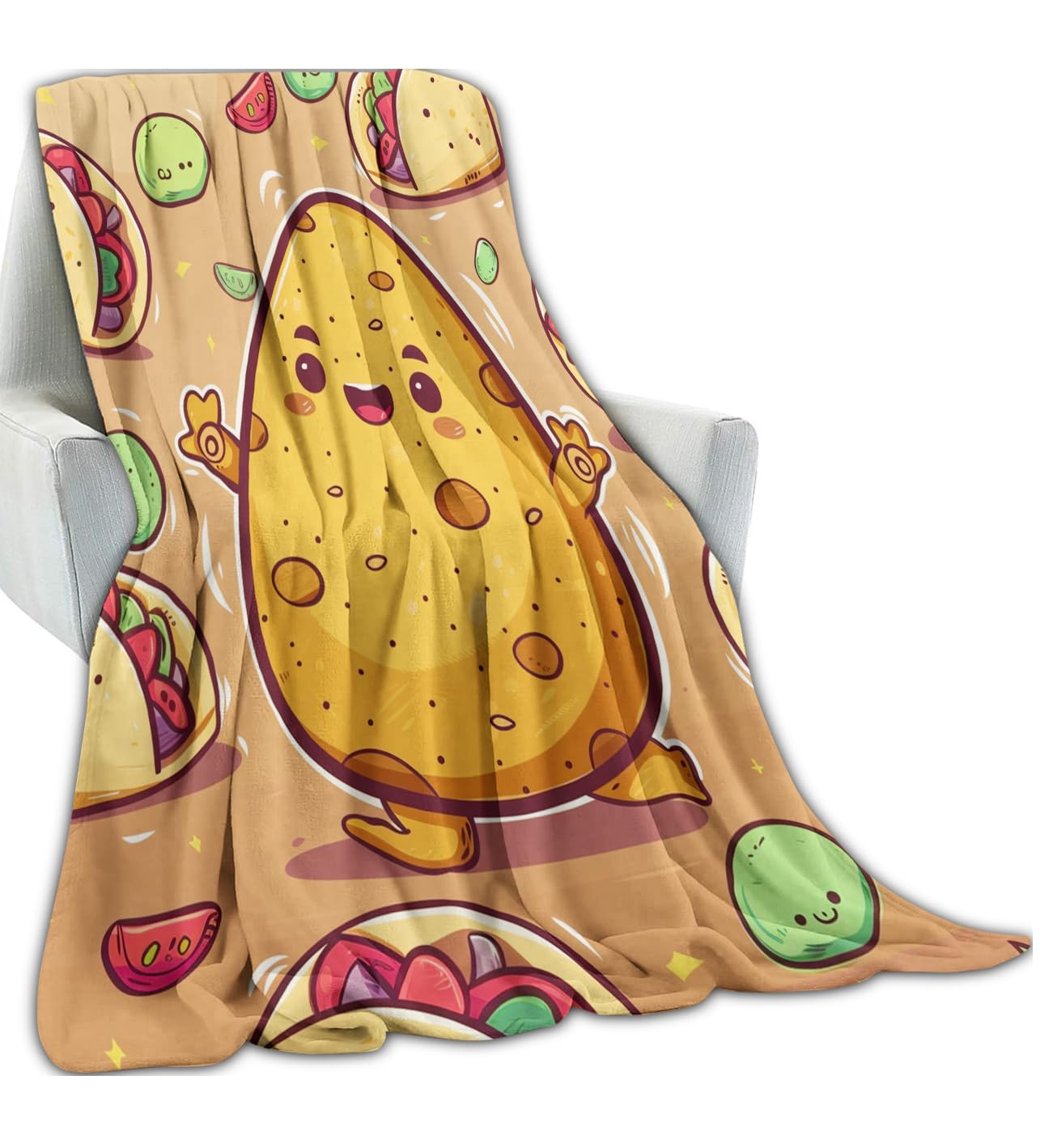 amepay Happy Potato Blanket, Delicious Tacos Smiling Avocado Slices Throw Blankets for Home Bedroom Couch Room Decor, Fluffy Comfortable Warm Throws, for Kids Boys Girls, 50x60 in