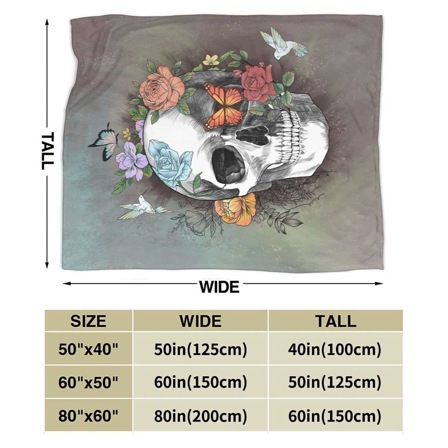 Majoug Flower Sugar Skull Throw Blanket Skulls Gifts for Women Warm Fleece Throw Bed Blankets Cozy Blanket Plush Blanket for Bedroom Living Sofa Car 50"x40"