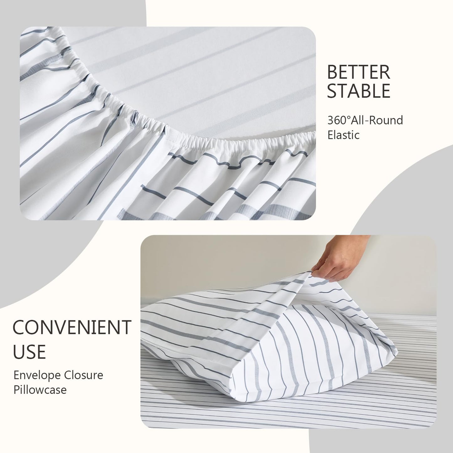MCO 4Pieces Striped Sheets Set, Breathable King Sheet Set with 16" Deep Pocket,Modern & Luxury, Brushed Microfiber Bedding Set(King, White)