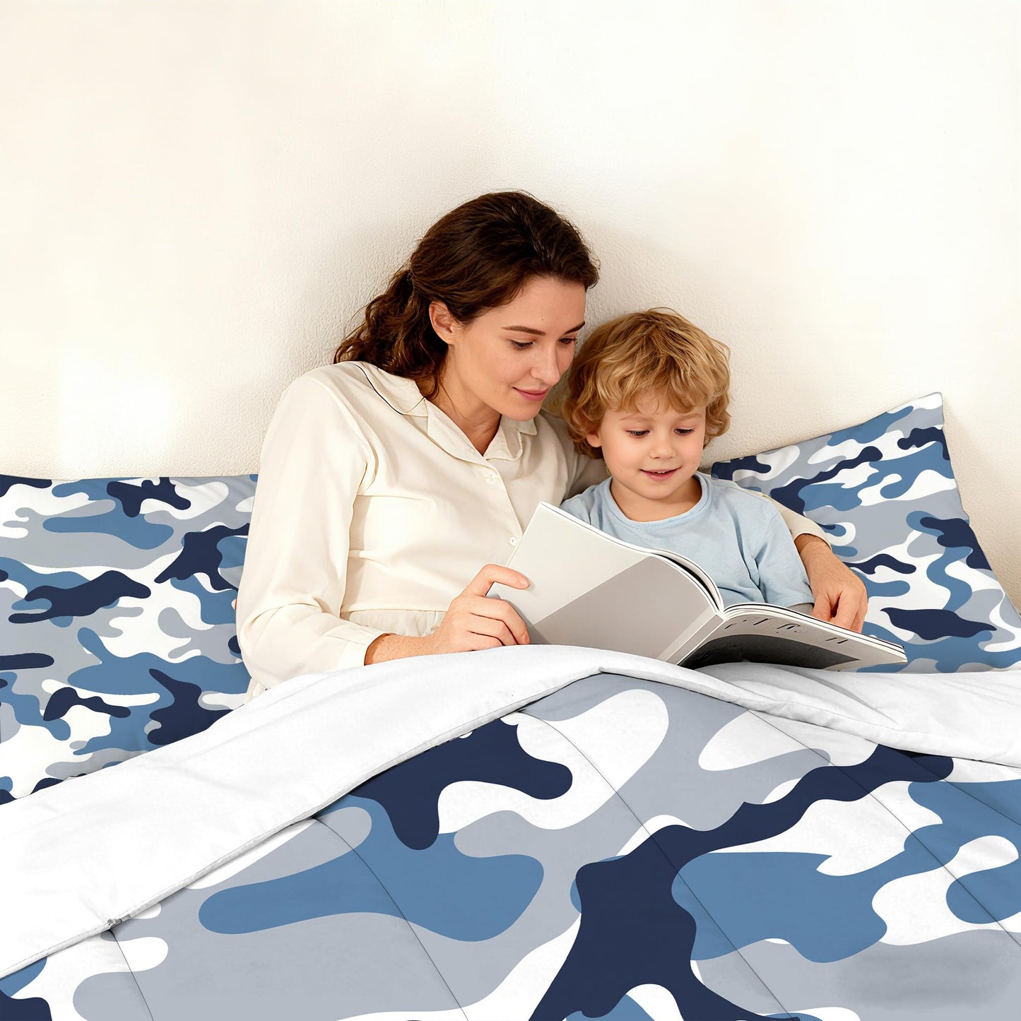 VTKON Navy Blue Camouflage Comforter Set Full Size Soft Military Camo Bedding Set 3 Pcs with 1 Comforter and 2 Pillow Cases for Boys Kids Bedroom Decor