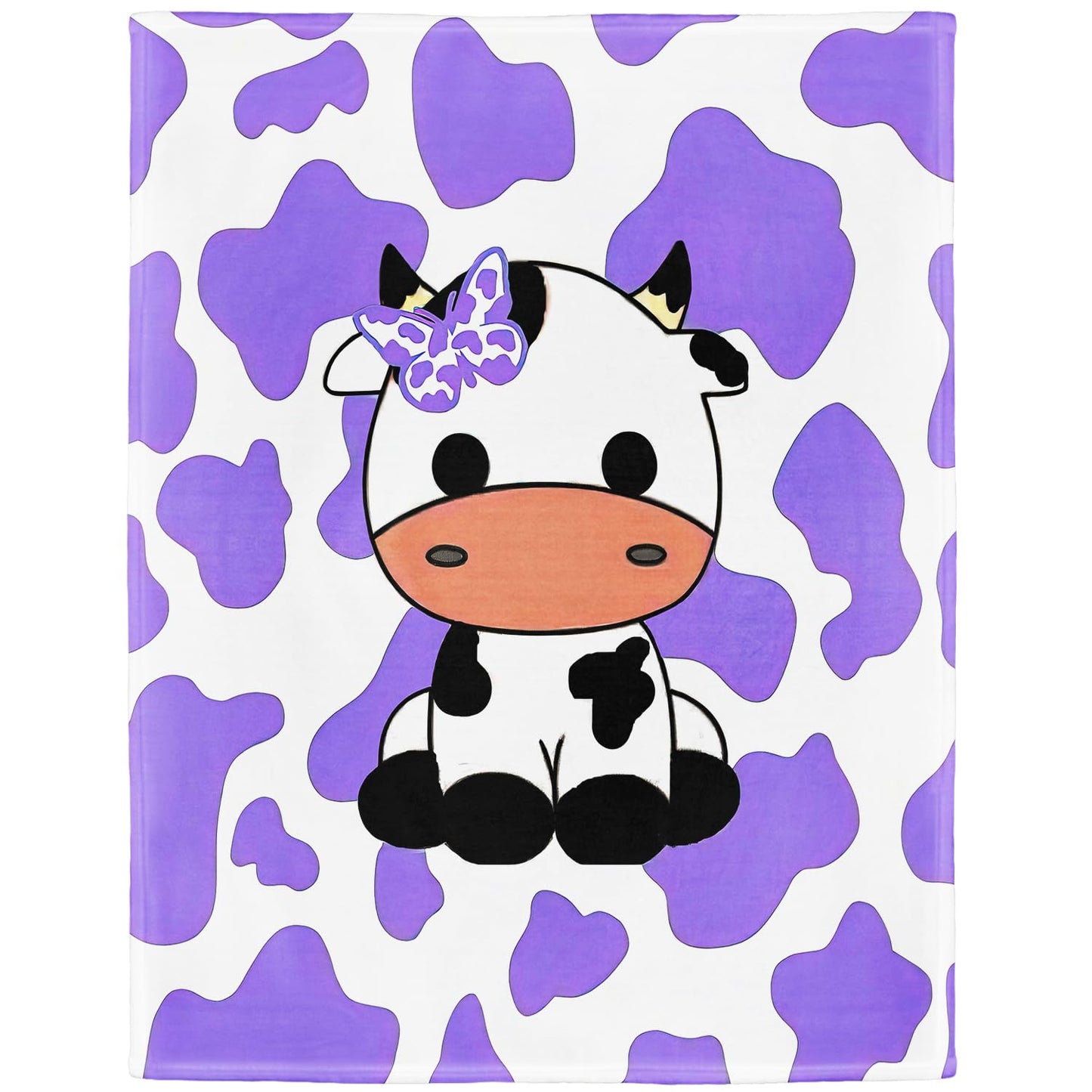 OHTMTHO Cute Cartoon Cow Throw Blanket, Soft Warm Cozy Fleece Blanket for Couch Bed, 60" x 80", Purple
