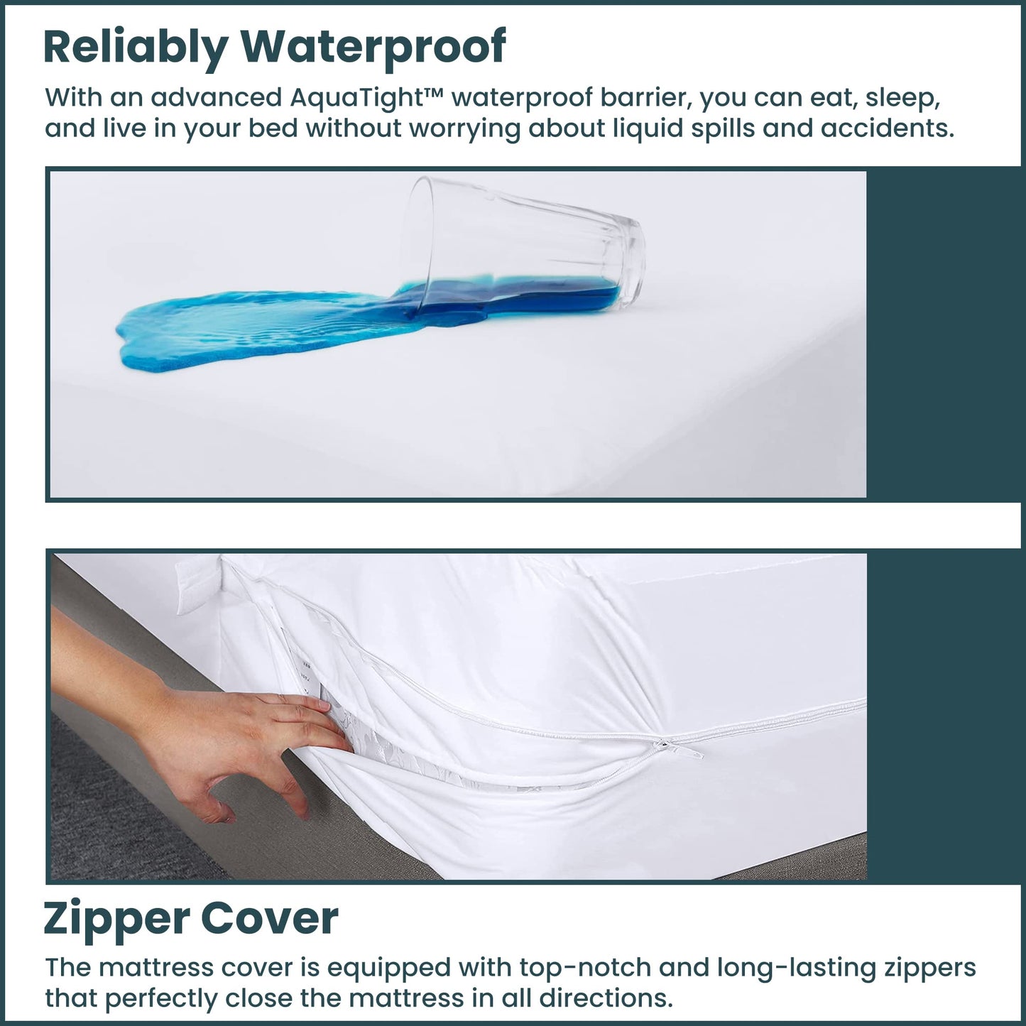Treaton, 10 to 14 Inch Ultra Soft-Premium Zippered Mattress Protector Cover, Water Resistant, Breathable and noiseless, Twin, White