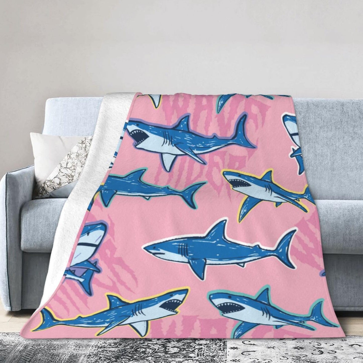 Cartoon Shark Blanket Soft Lightweight Throw Blankets Cozy Flannel Bed Throws for Sofa Couch Travel Home Room Bedroom Decor Gifts for Boys Girls Kids Adults 60"x50"