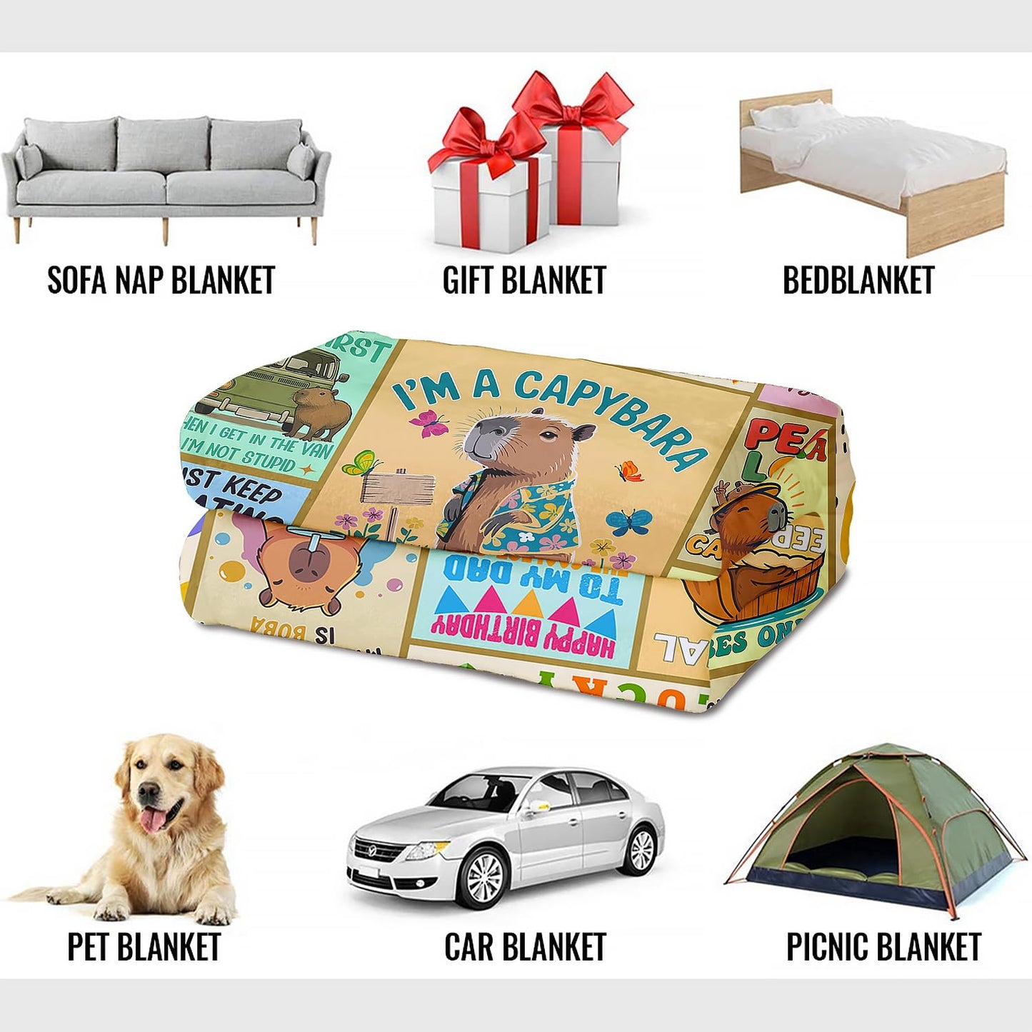 XSMEI Capybara Throw Blanket, Funny Quotes Cartoon Design, Soft Cozy Fleece Blanket for Couch Bed, 40 x 50 Inches