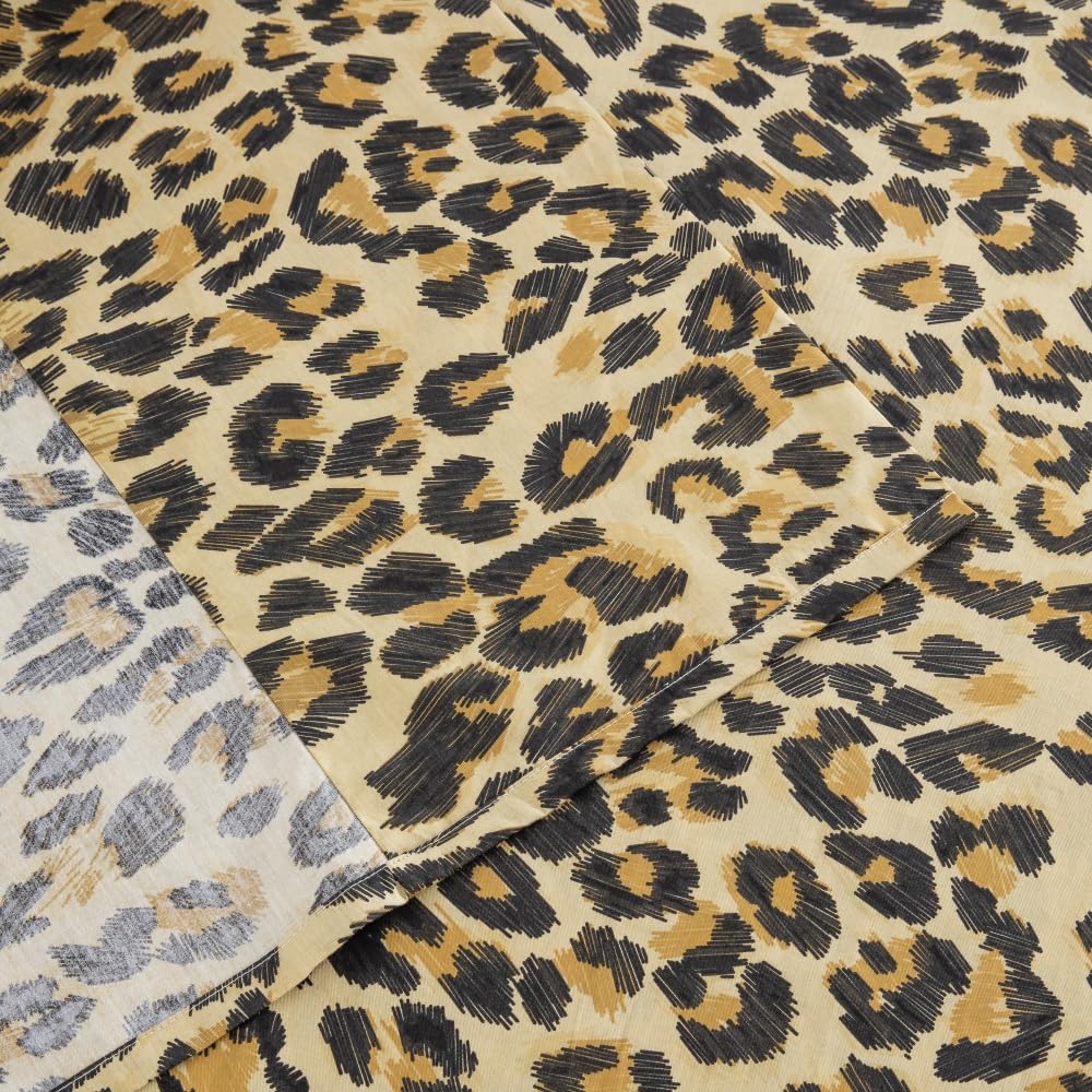DAUAOTO Queen Size Printed Sheets Set, 100% Cotton Bedding Sets, Up to 14" Deep Mattress, Modern Pattern Bedlinen Set, Leopard Yellow