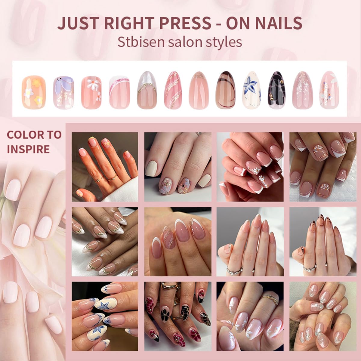 Stbisen French Press On Nails Short Square, Nude Fake Nails with White French Tip and Minimalist Purple and Gold Line Design, Glossy Gel Acrylic Nails, Natural Reusable Glue On Nails for Women, 30Pcs