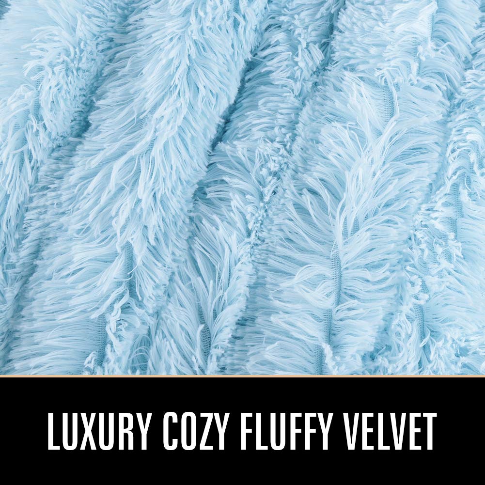 LOCHAS Super Soft Shaggy Faux Fur Throw Blanket, Plush Fuzzy Sherpa Throw Blanket for Couch, Cozy Fluffy Blue Blankets for Bed Chair Sofa, 50'' x 60''