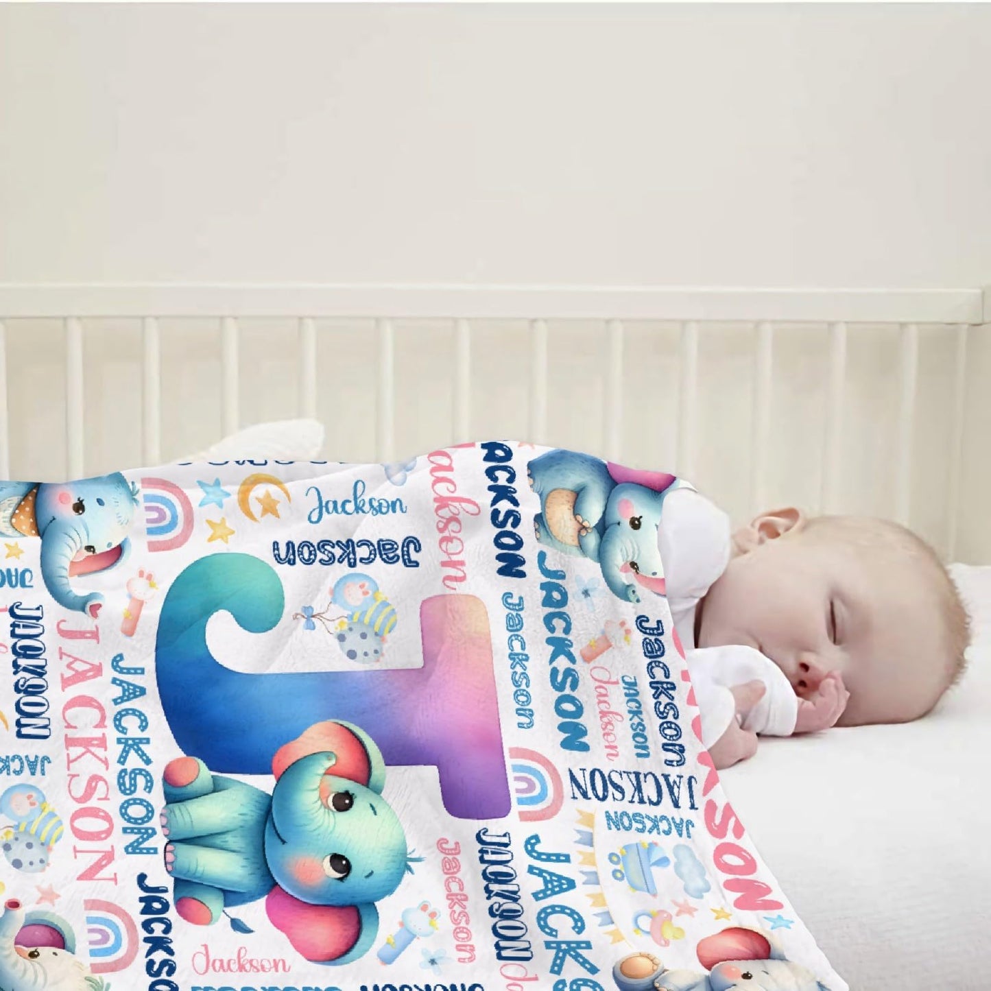 Personalized Elephant Blanket,Custom Elephant Gifts,Soft Flannel Throw for Bed Sofa,Lightweight,40 x 30in