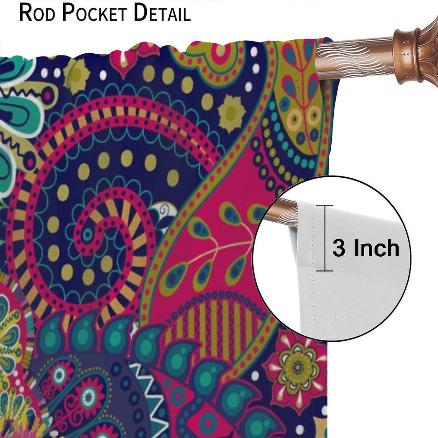 Djaby Paisley Floral Curtains, Colourful Mandala Exotic Flowers Vintage Boho Bohemian Window Treatments for Living Room Bedroom 42" W X 45" L(No Blackout)