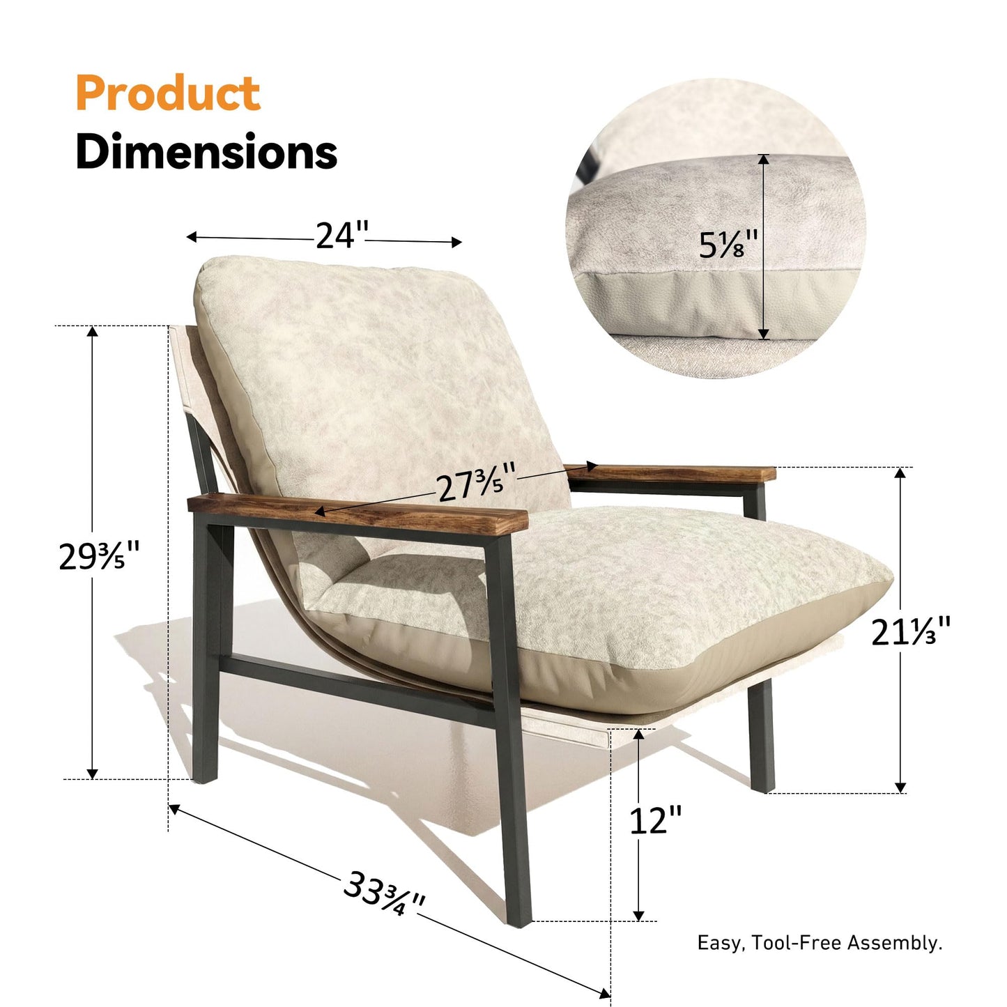 LUNIVO Cloud Accent Chair, Dual-Sided Cushion Accent Chair for Living Room with Acacia Wood Armrests & Sturdy Metal Frame, Ergonomic Lounge Chair for Bedroom, Cloud-Like Softness, Easy Assembly