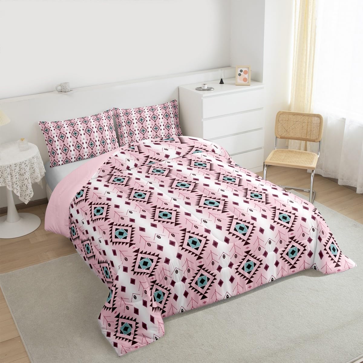 jejeloiu Boho Western Comforter Set Queen Size Bohemian Southwestern Bedding Set for Kids Boys Girls Aztec Decor Duvet Quilt Country Bedroom Farmhouse 3 Pcs with 2 Pillow Cases