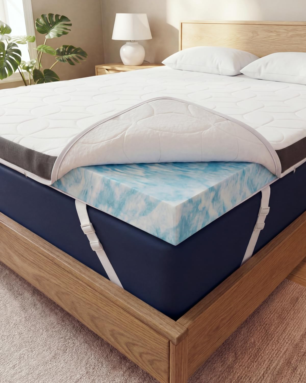 Mattress Topper - 3 Inch Memory Foam Mattress Topper with Cooling Cover for Hot Sleepers - Plush, Thick & Comfy - Pain & Pressure Relief - Full Size Mattress Pad with Straps & Removable Washable Cover