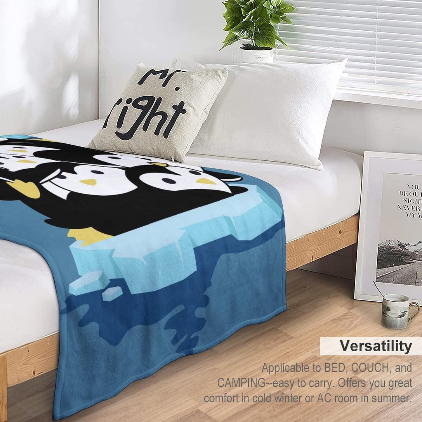 Penguin Blanket Gifts - 60"x80" Cute Throw Blanket for Adults, Kids - Blue Soft Plush Blankets for Bed, Couch & Living Room