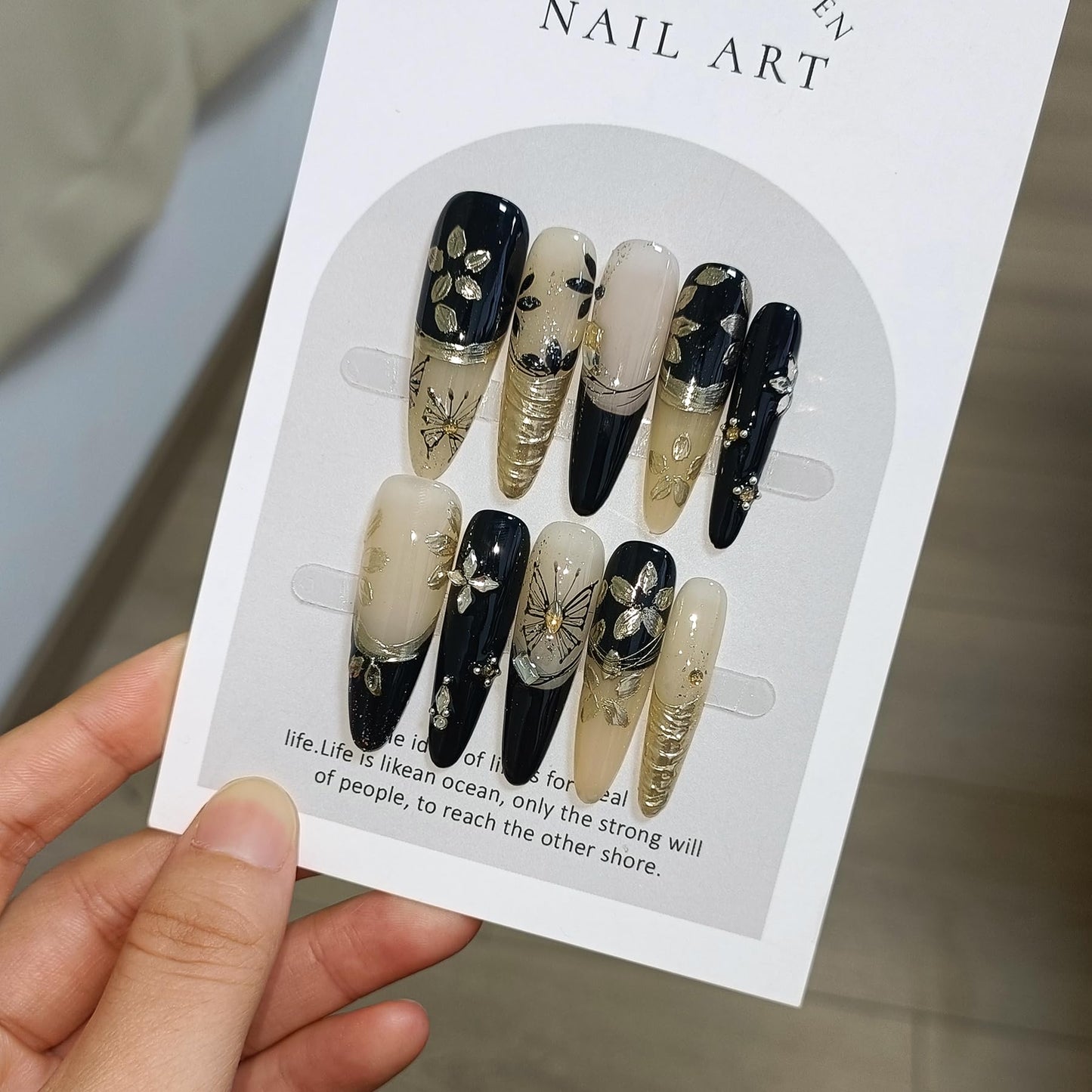 TENPAL 10Pcs Heirloom Chinese Bridal Press On Nails With Tools,Red Gold Phoenix Dragon Designs Fake Nails Long Stiletto,Full Crystals Heavy Relief Luxury Wedding Set Glue on Nails for Cheongsam(S)