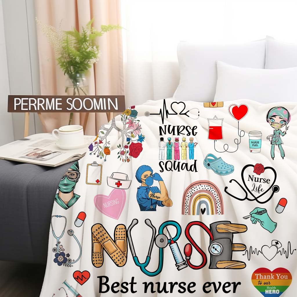 EYENORA Nurse Blanket Nursing Practitioner Gifts Throw Blanket Nursing Student Graduation Nurse Week Day Gifts for Sofa Bed Chair 50"X40"