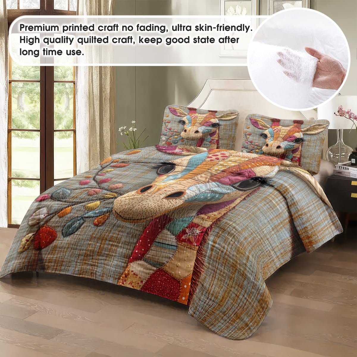 LUSHIS Patchwork Quilt Set, Patchwork Throw Bedspread Bed Sets - Animals Coverlet Sets All Season Soft Microfiber Lightweight Bedding Set (Giraffe)