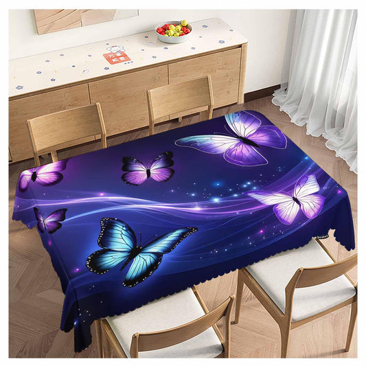 Beabes Butterfly Kitchen Tablecloth Glowing Butterflies Purple Indoor Outdoor Table Cover Anti-Oil Table Cloths for Wedding Banquet Dinner Tablecloths, 52x70 Inch(4-6 Seats)