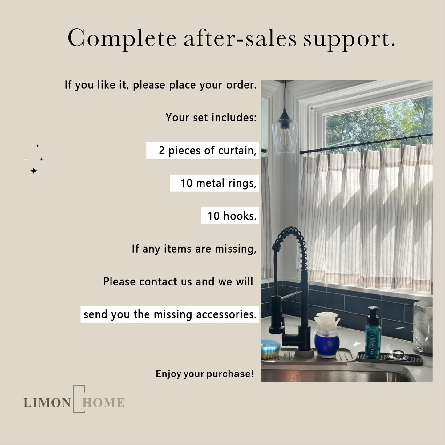 LIMON HOME Valance Curtains18 inch Length for Cafe Curtains Pinch Pleat Farmhouse Curtains for Kitchen Window 2 Curtain Panels, 10 Metal Rings, 10 Hooks