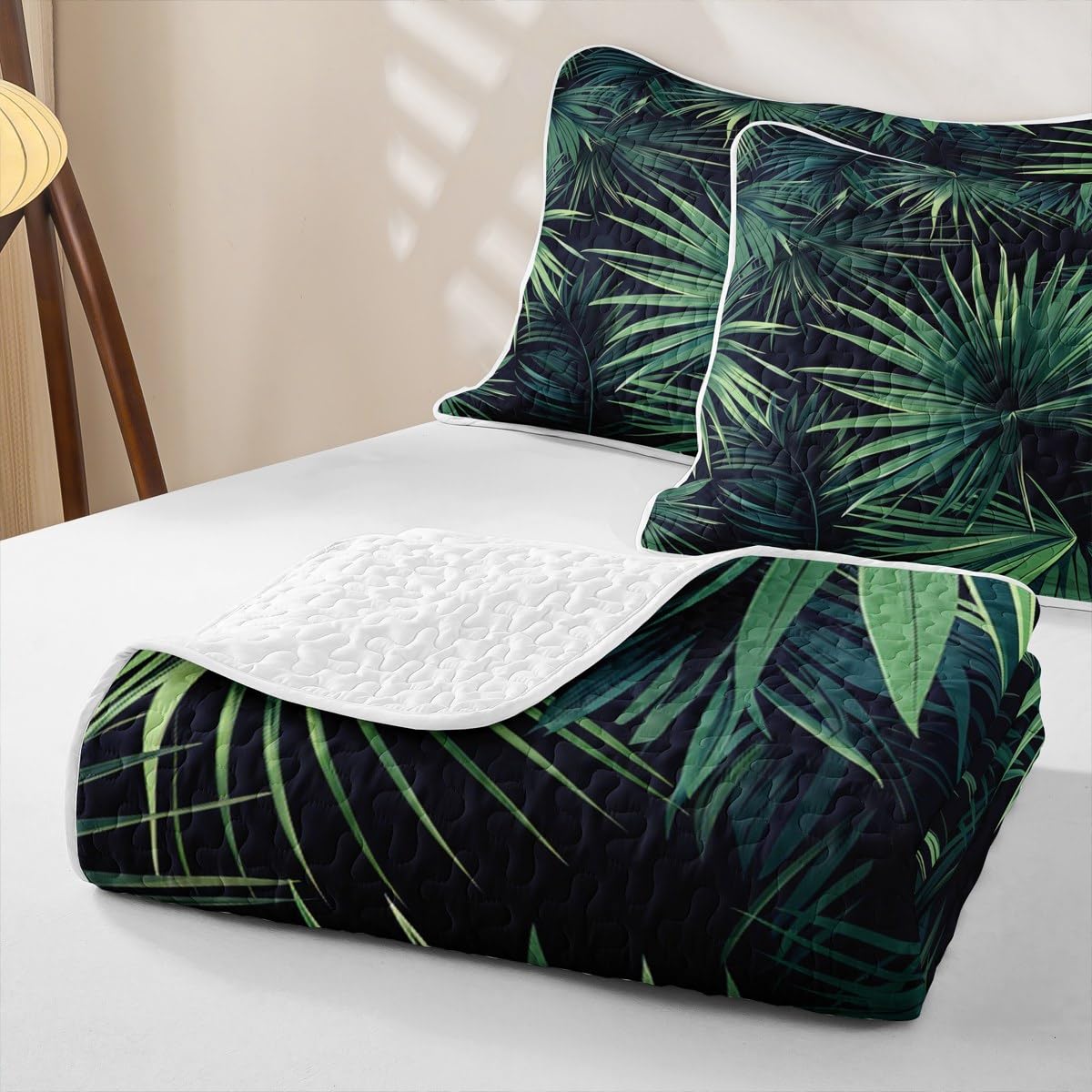 Erosebridal Palm Leaves Quilt Plant Branches Quilt Set Twin Hawaiian Tropical Theme Bedding Coverlet Green Bedspread with 1 Pillowcase