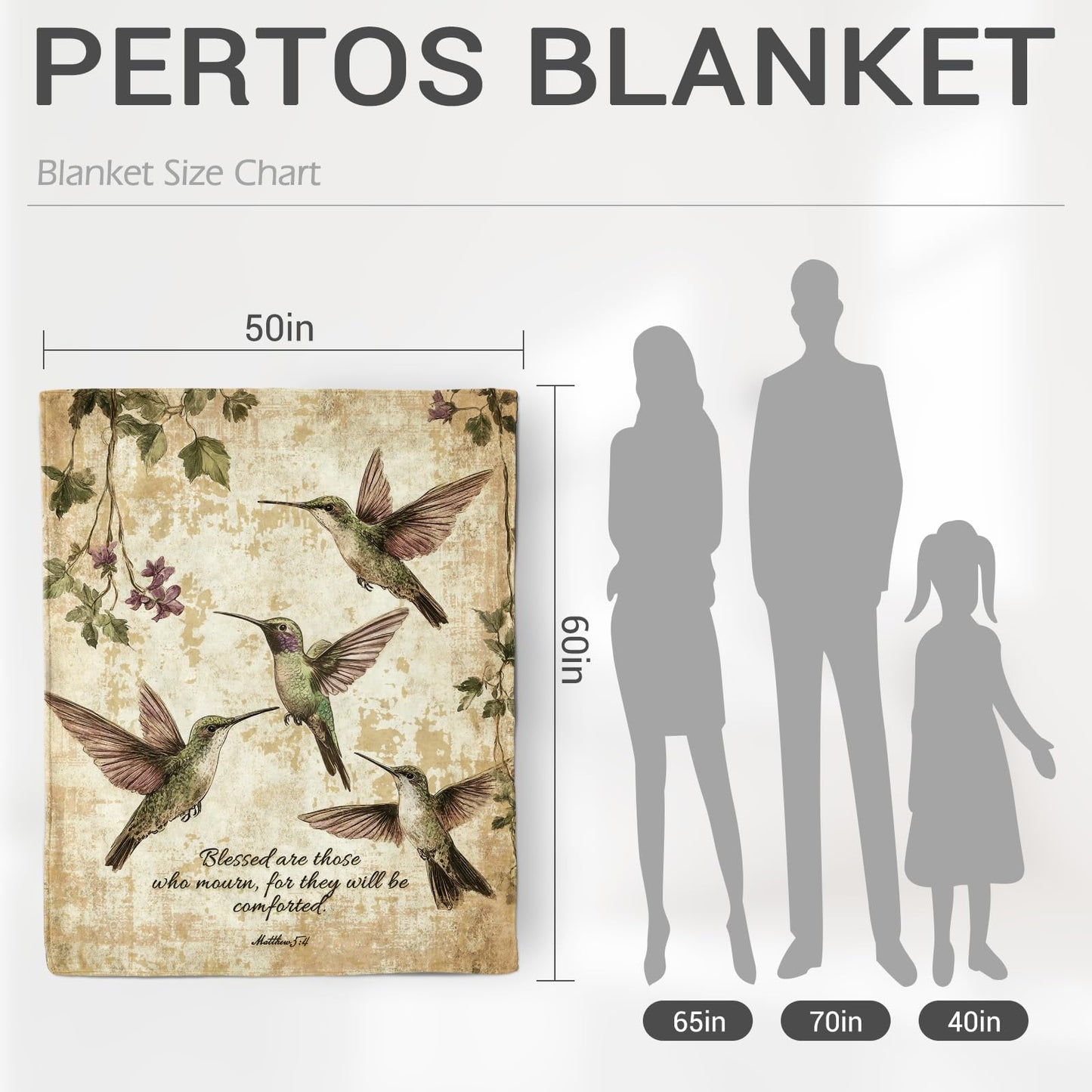 Levens Sympathy Christian Blanket 60"x50" Memorial Throw Blanket with Hummingbird Design, Inspirational Christian Gifts for Women Sympathy Gifts for Loss of Loved One Soft Healing Hummingbird Blanket