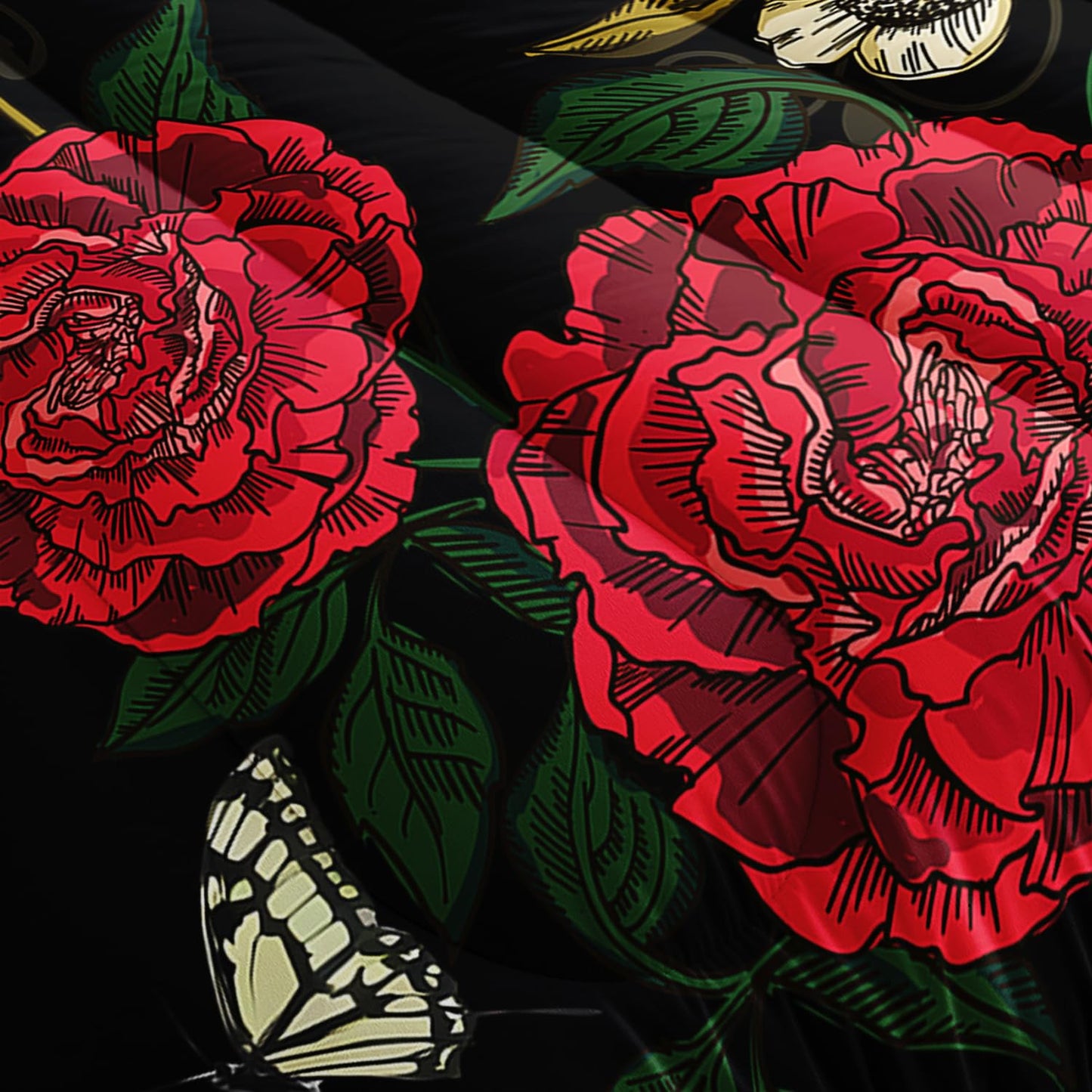Nttopship Red Rose Comforter Set Butterfly Bedding Set Twin Size for Women Girls Bedroom Decor(1 Comforter + 2 Pillow Cases)