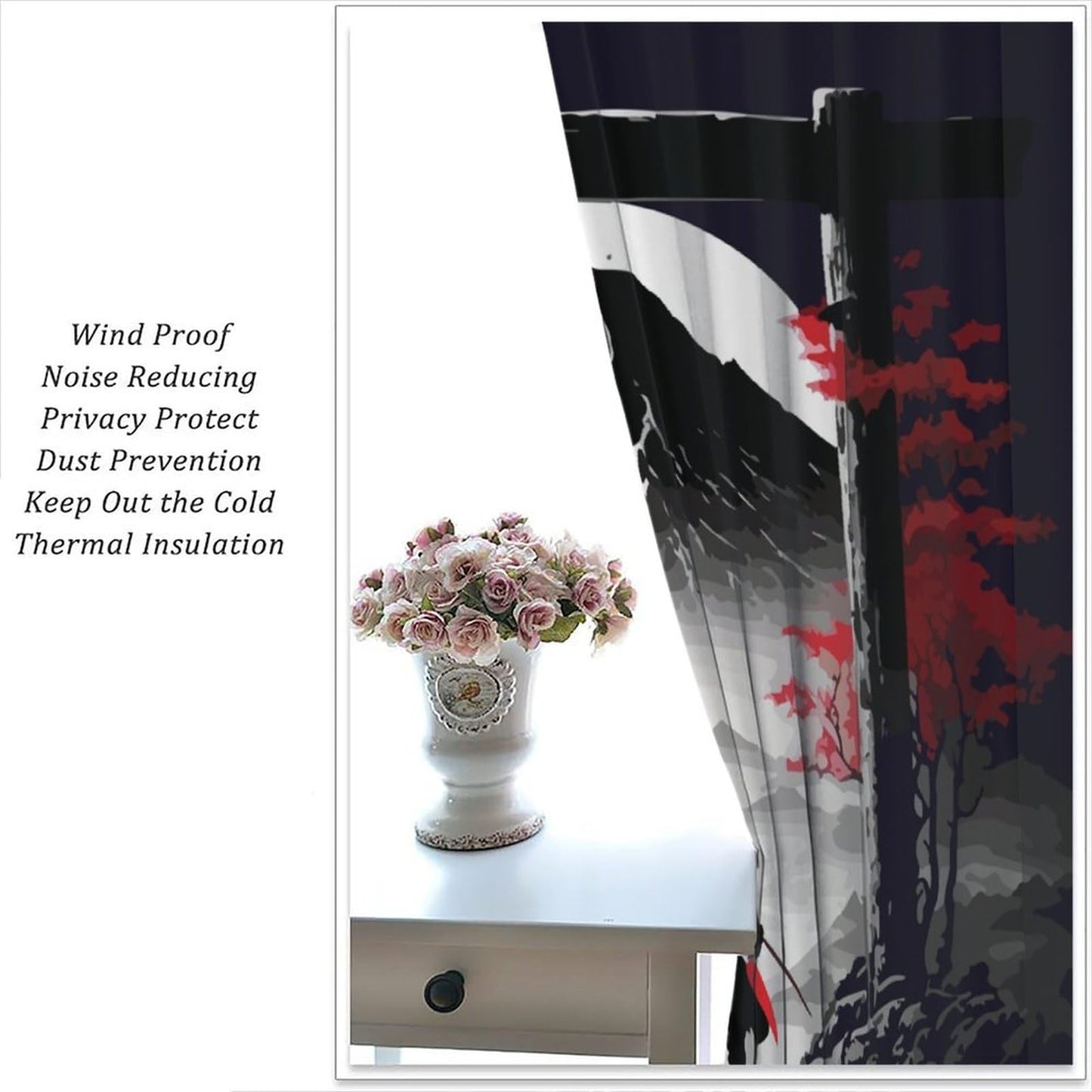 Japanese Anime Samurai Windows Curtains Asian Samurai Red Leaves Rod Pocket Window Treatment for Living Room Bedroom Home Decor Window Drapes 42" W X 45" L