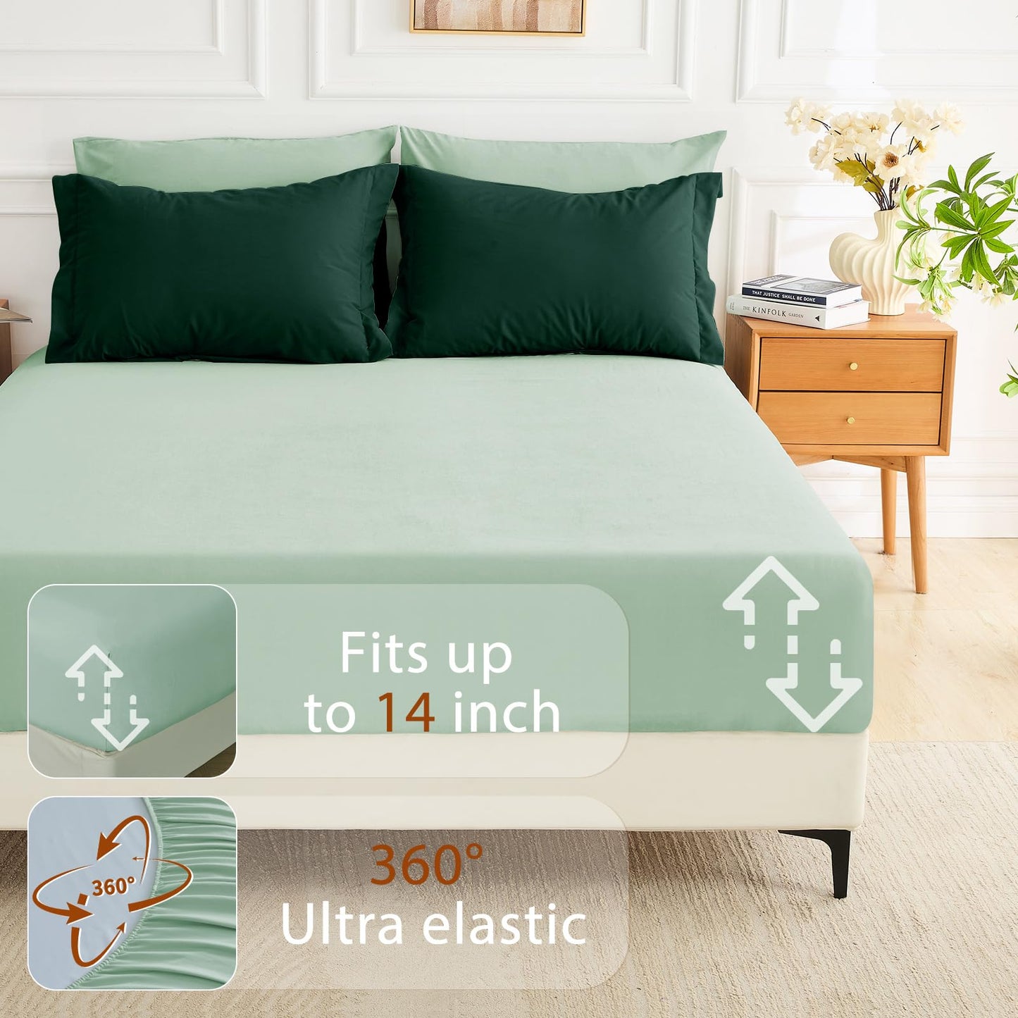 MUXHOMO 7 Pieces King Comforter Set, Soft Bed in a Bag King Size, All Season Bedding Set with Comforter, Flat Sheet, Fitted Sheet, Pillowcases & Shams, Forest Green & Sage Green