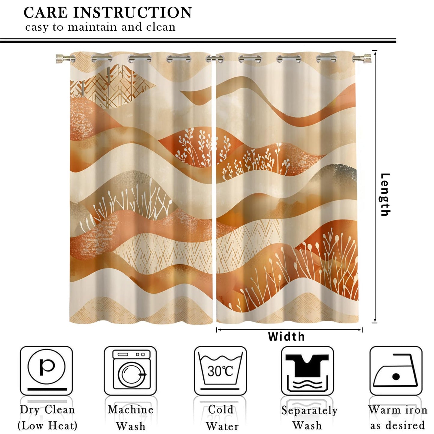 XAFIAUR Waves Blackout Curtains Abstract Art Print Curtain, Plants Drapes for Kids Bedroom Play Room 2 Panels Darkening Grommets Window Treatment 31.5" W x 63" L x2
