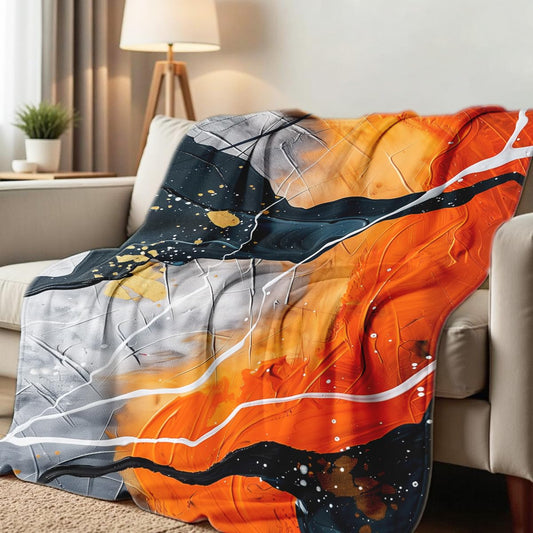 HUNXIAOJ Orange Blanket Throw for Couch Bed Abstract Print Blanket Soft Flannel Bedding Modern Bedroom Home Decor (49"x59")
