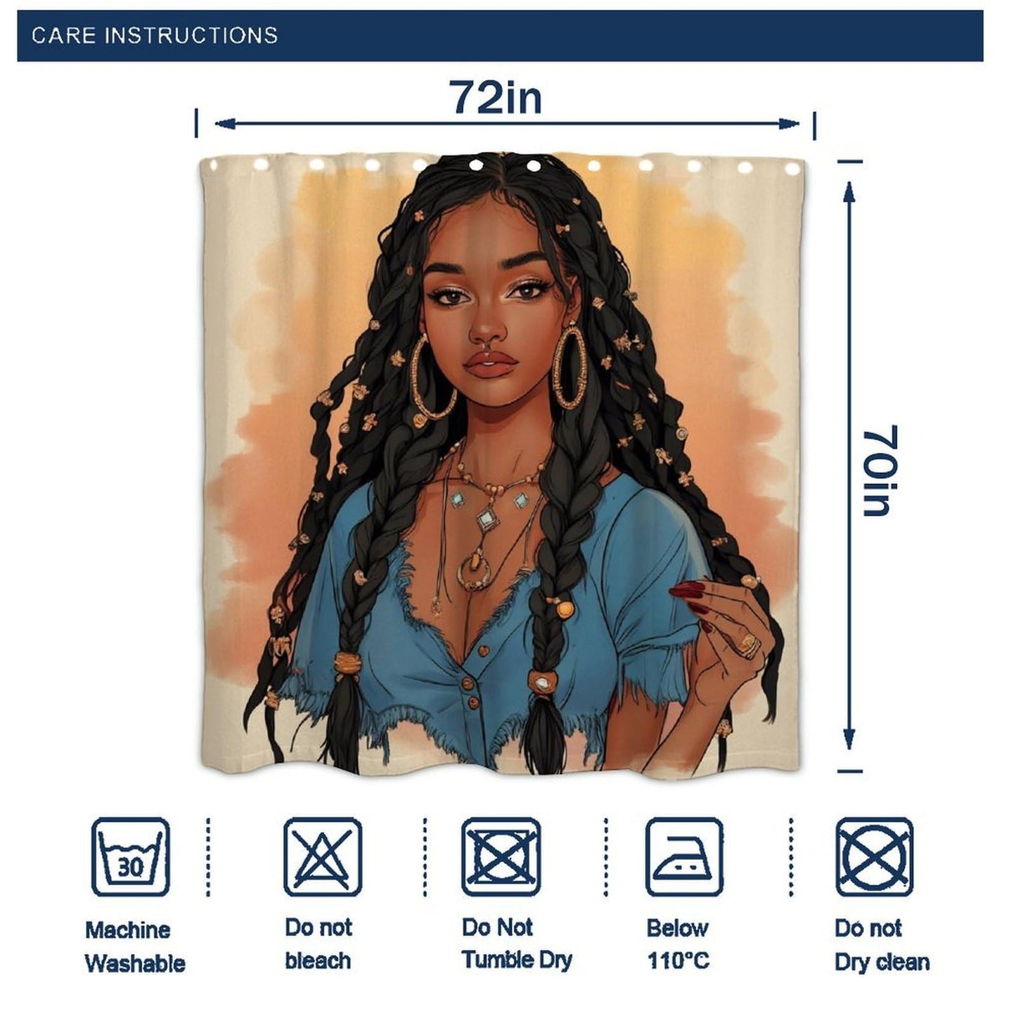 Meaudiwes Bathroom Decoration Shower Curtain Set with Curtain Hooks African American Black Woman Girl Painting Art, 72"x 70"