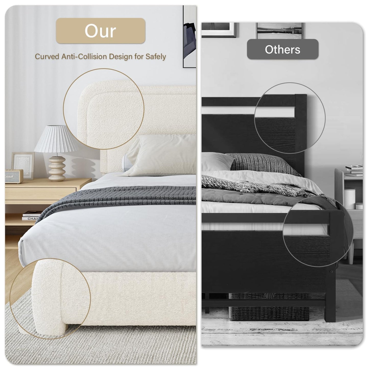 BarnFurin Full Size Bed Frame with Headboard, Cloud Boucle Upholstered Platform Bed Frame, Soft Rounded Corners, No Box Spring Required, Non-Slip and Noise-Free, Easy Assembly, Cream