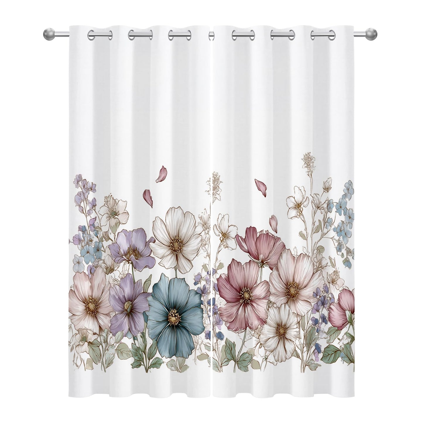 Solvivae Floral Blackout Curtains for Bedroom Living Room, Shabby Chic Floral Botanical Patterned Window Treatments, Room Darkening Thermal Insulated Grommet Drapes, 84 Inch Curtains 2 Panel Set