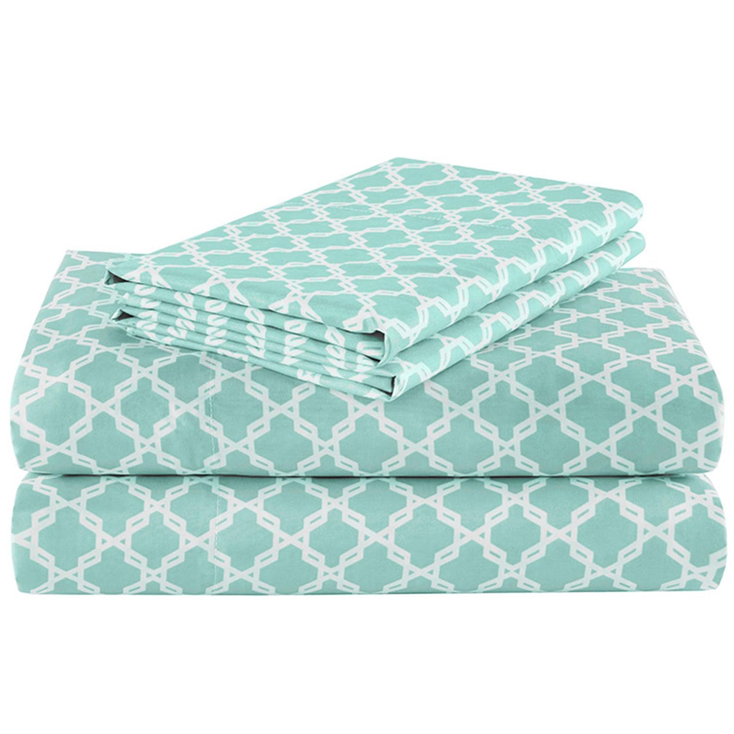 Comfort Spaces Queen Cooling Sheets, Moisture Wicking Coolmax Sheets, Soft Sheet Set, Cooling Bed Sheets for Hot Sleepers, Elastic Deep Pocket Fits Up to 16" Mattress, Queen Quatrefoil Aqua 4 Piece
