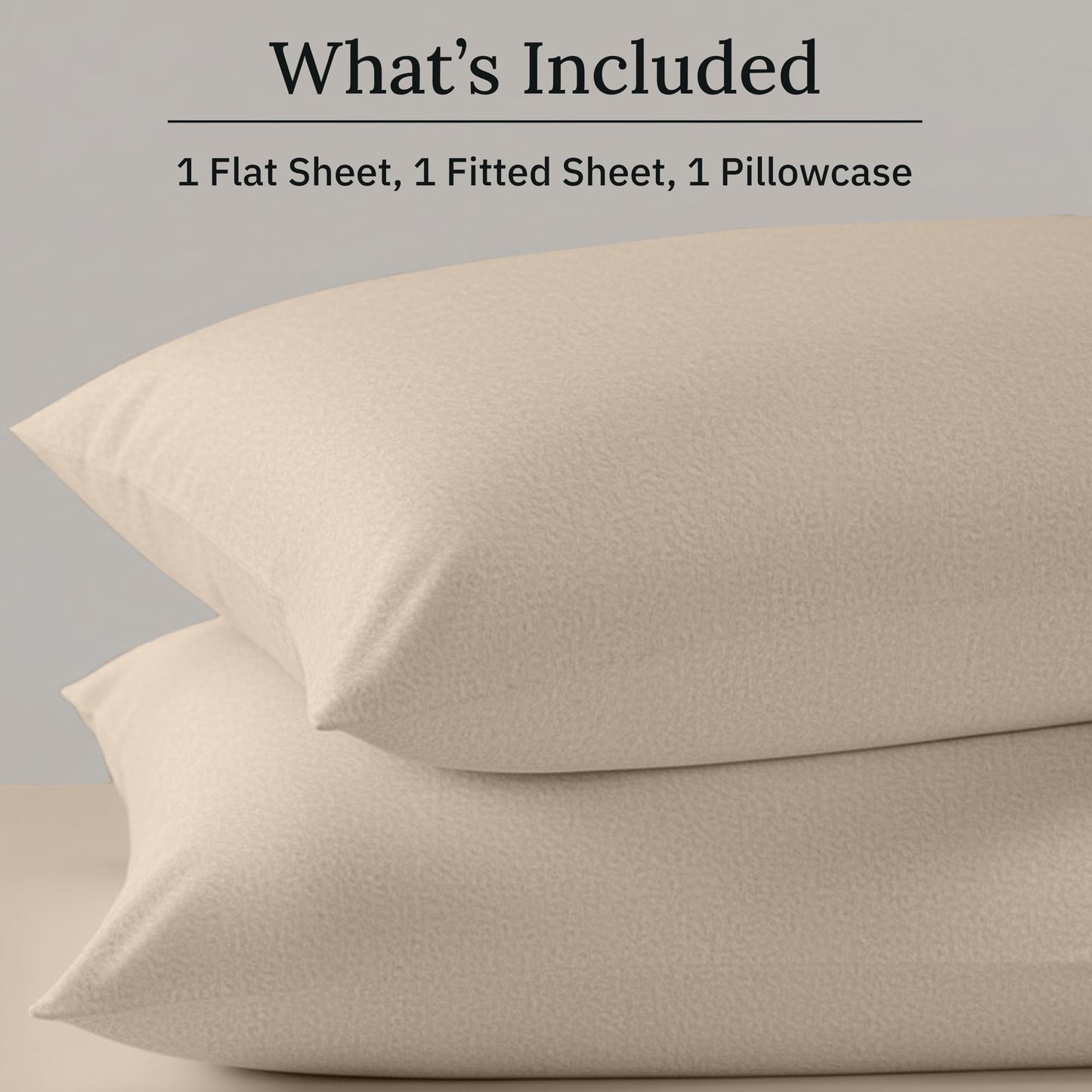 California Design Den Flannel Twin Size Sheets Set - Made in Portugal 100% Cotton, Triple-Brushed, Thick, Velvet Soft 3-Piece Extra Deep Pocket Sheets Set - Beige Bliss