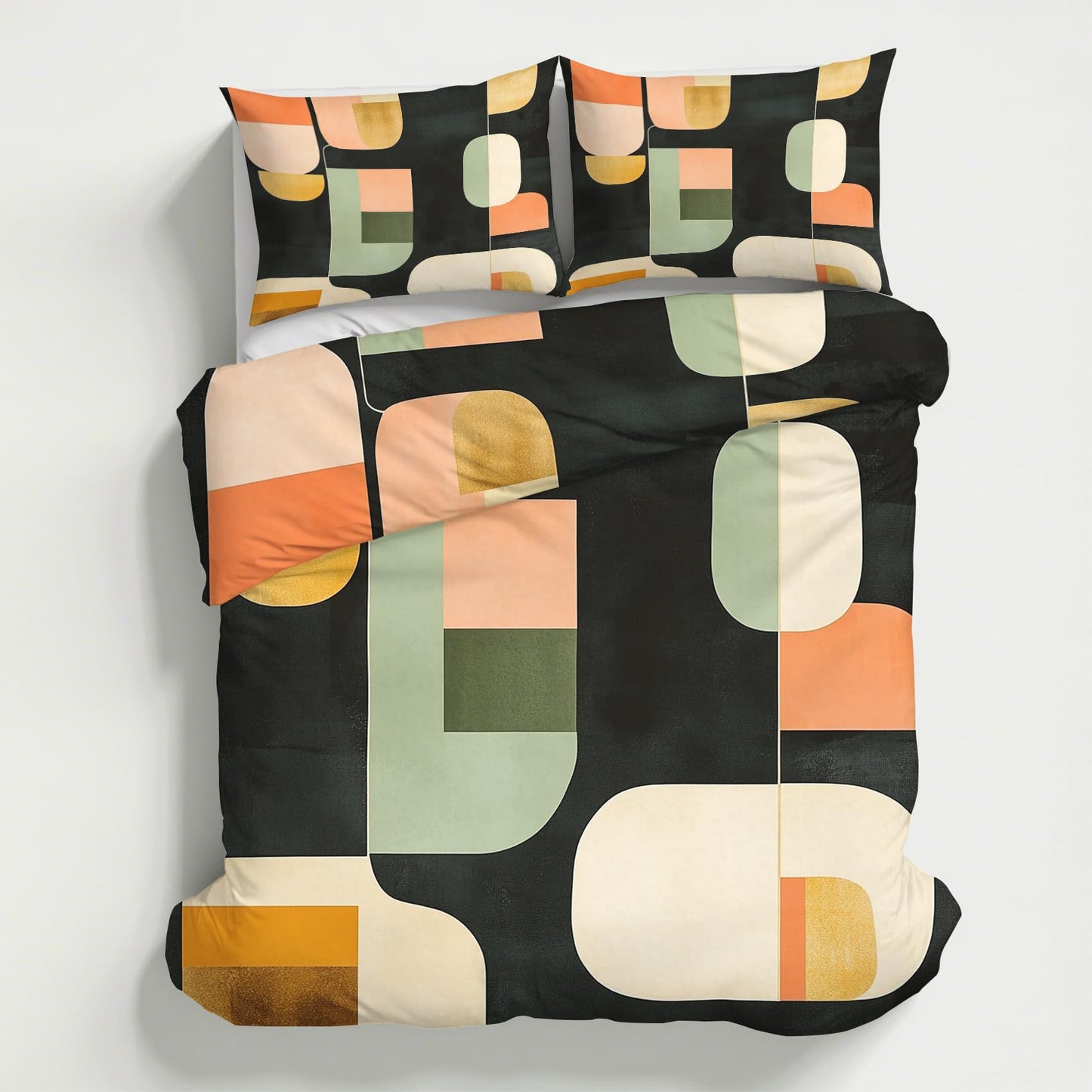 Abstract Geometric Duvet Cover Twin Size, Mid Century Modern Bedding Set 2 pcs with 1 Pillow Cover, Abstract Art Bedroom Decor, Soft Microfiber Reversible, Zipper & Ties KJJT 15