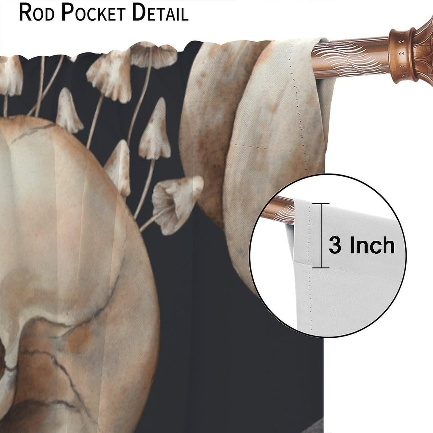 HZOHNAGO Gothic Crow Curtains Skull Mushroom Pattern Blackout Print Rod Pocket Window Drapes for Bedroom Living Room 42x45in