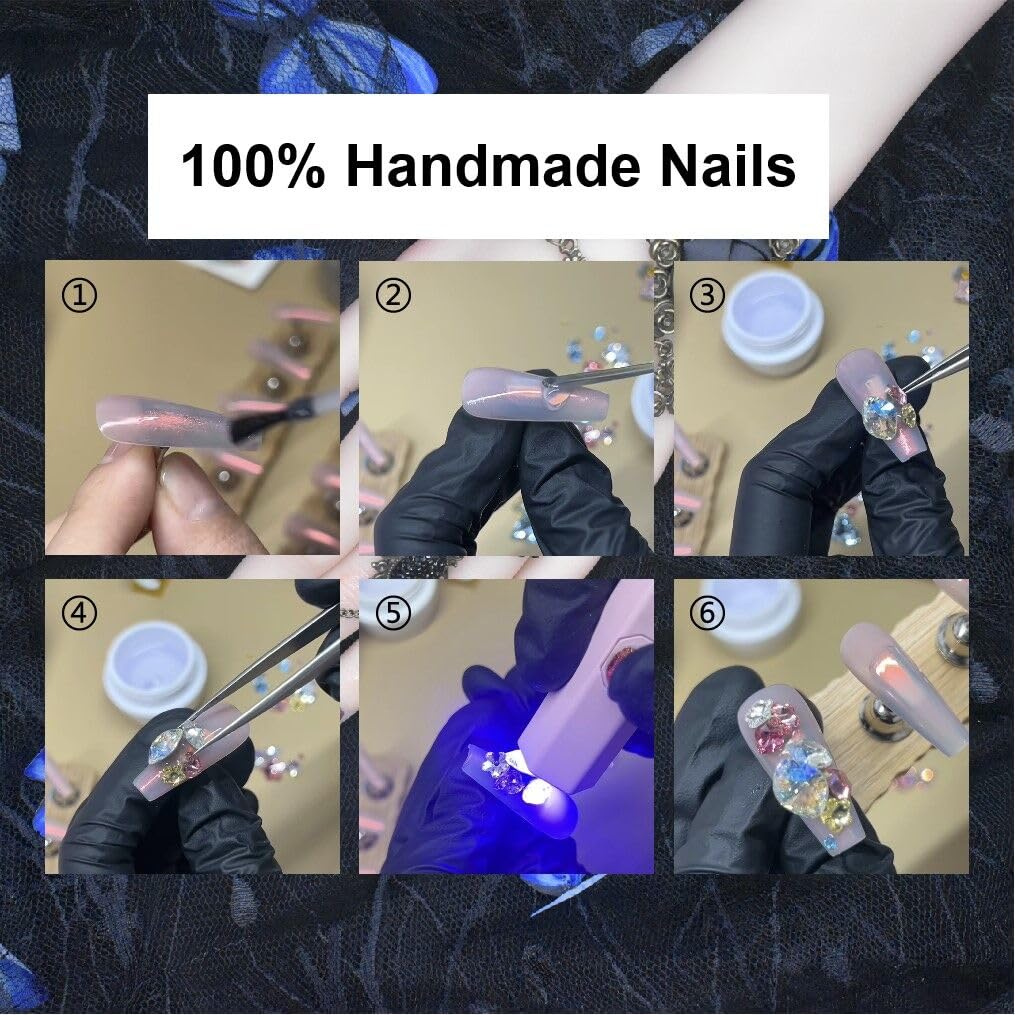 10Pcs(1Pack) Handmade Nails Press On Nails Long Square 33mm Rose Masquerade 3D Rose Pearl Mask Luxury Art Fake Nails Reusable Acrylic Stick On Nails for Women Wedding Party Daily Wear Size L
