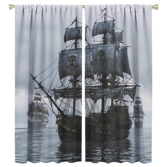 TOWINSFB Vintage Pirate Ship Blackout Curtains, Nautical Old Sailboat Ocean Home Decor Rod Pocket Window Drapes for Living Room Bedroom- 2 Panels, Each 21" W x 45" L