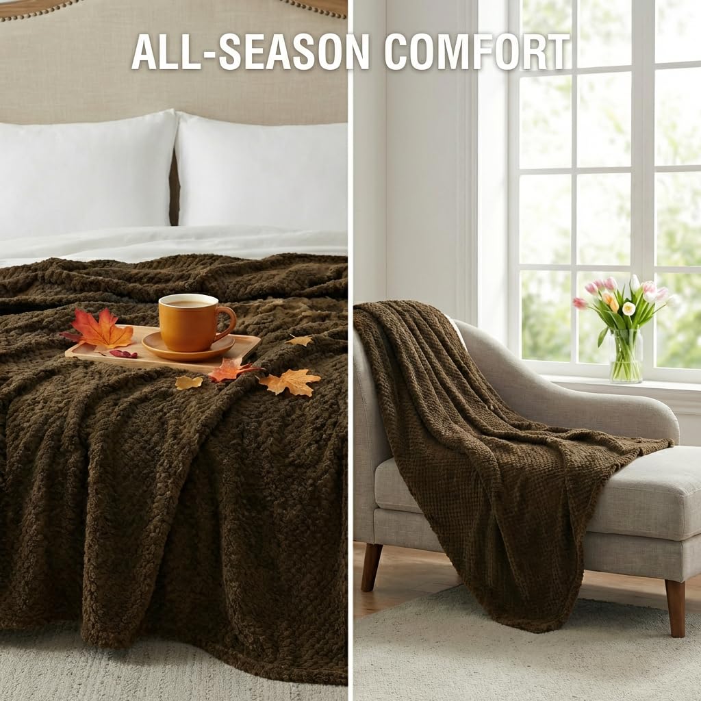 ARUDYREV Queen Size for Couch or Bed Cozy Soft Lightweight Fuzzy Flannel Blanket Suitable 3D Imitation Turtle Shell Jacquard Decorative Blankets for All Seasons(40"×60",Brown)