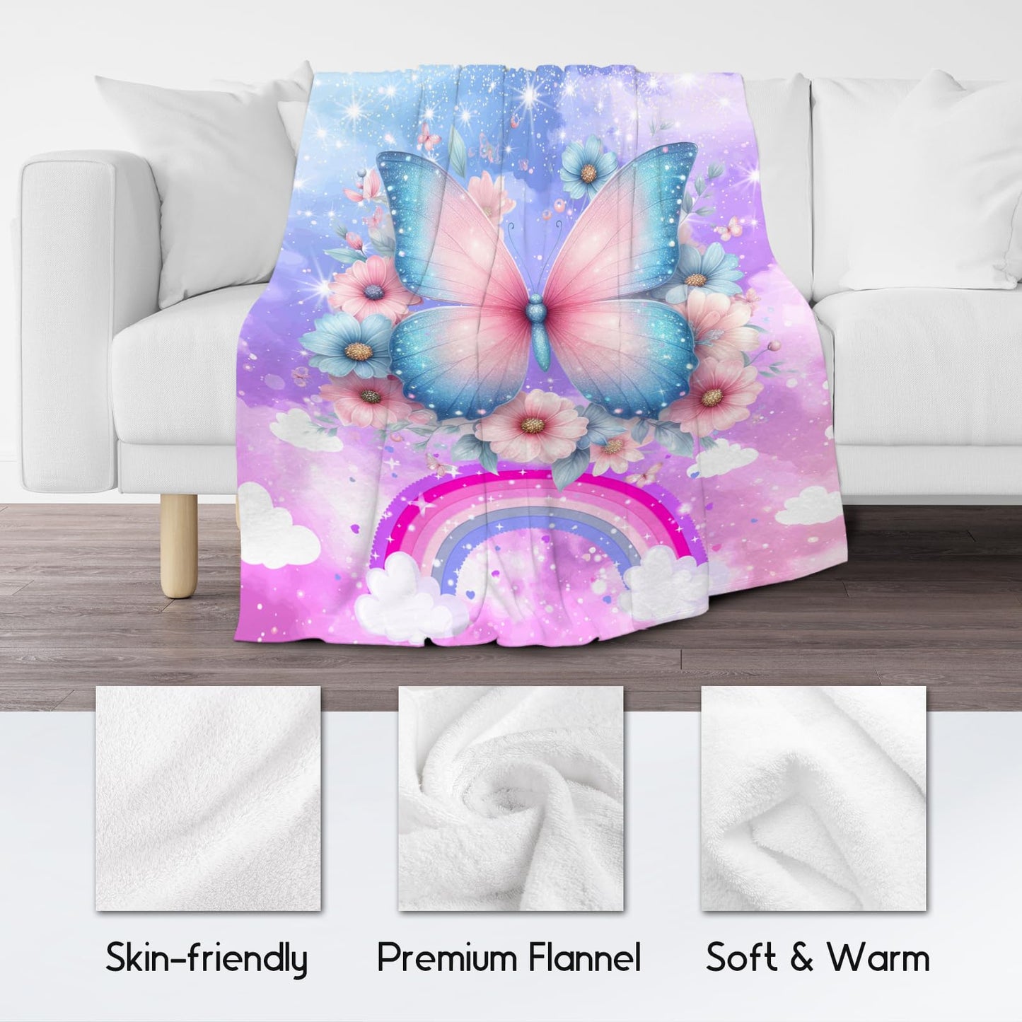 Blanket for Girls, Butterfly Gifts for Women, Butterfly Flannel Blanket for Kids, Soft Warm Throw for Sofa Nap, 40"x50"